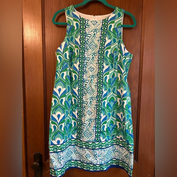 London Times Elegant Green and Blue Patterned Dress - Picture 1 of 3
